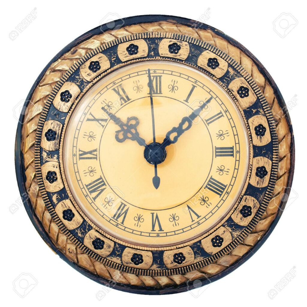 Old antique clock isolated on white